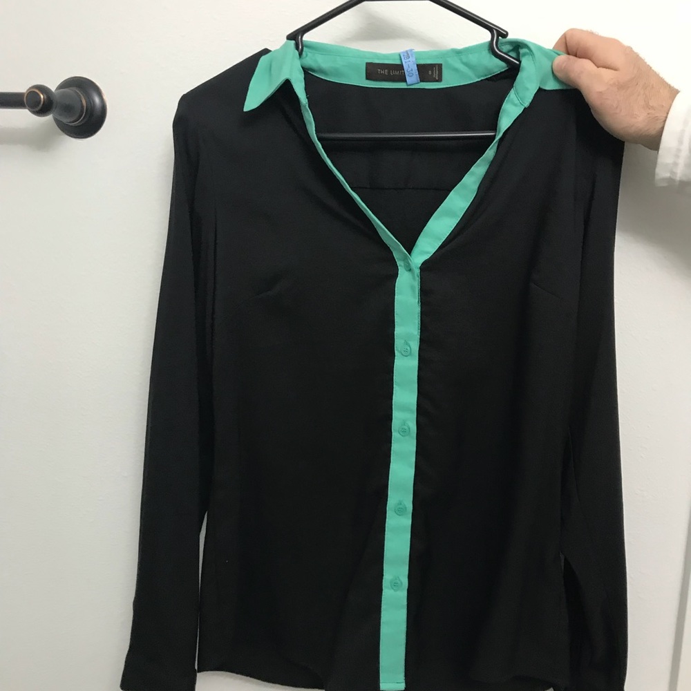 Black and green business collar blouse